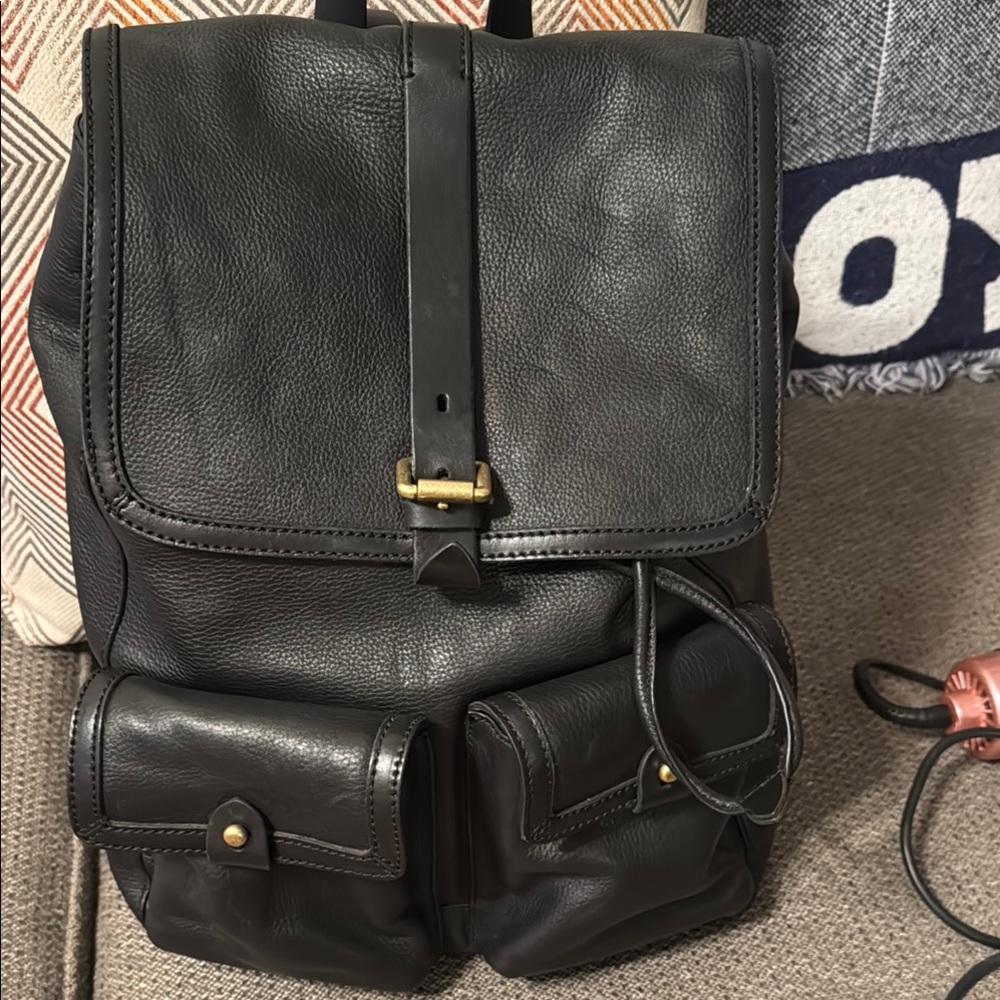 Cole Haan Matthews Black Leather Backpack with Sleek Design